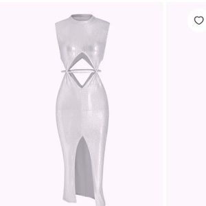 Metallic silver cut out dress NWOT
